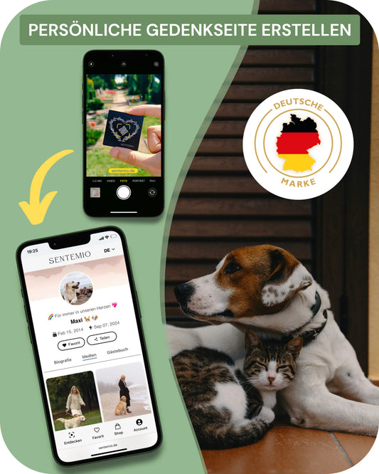 QR-Code für Tiergrab – Sentemio Medallion, wetterfest, eloxiertes Aluminium, 5×5 cm